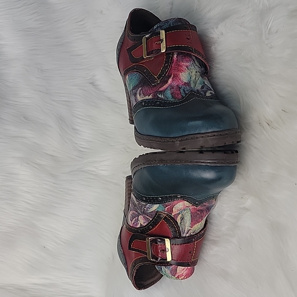CRAZYCATZ Victorian Boho Floral Hand Painted Oxford Chunky‎ Bootie Block Heels 8 - Picture 7 of 13